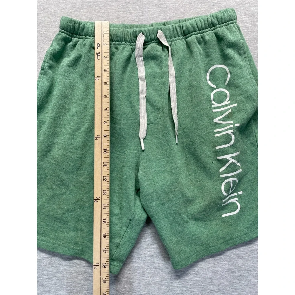 Calvin Klein Sweat Shorts Mens Medium Green Logo Streetwear Drawstring Waist
